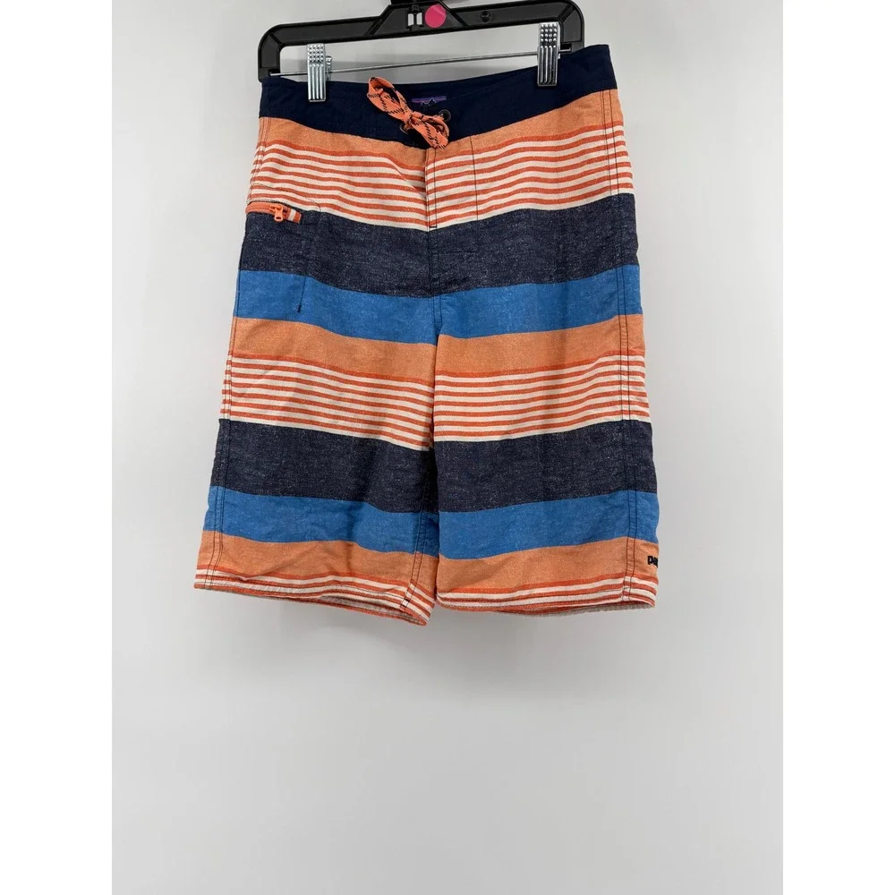 Patagonia Boys Striped Board Shorts Blue Orange Swim Trunks‎ Size 12